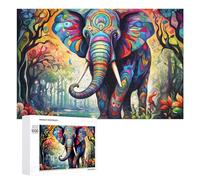 Adult Detailed Jigsaw Puzzle, Colorful Elephant in Forest, 1000 PCS