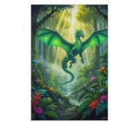 Adult Detailed Jigsaw Puzzle, Emerald Dragon in Lush Jungle, 1000 PCS