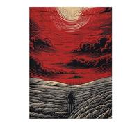 Adult Detailed Jigsaw Puzzle, Red Sky, Lonely Figure, Field, 500 PCS