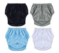 Adult Diaper Cover, Washable Pull on Incontinence Pants Plastic Diapers Reusable Waterproof Underwear,Blue+Black+Grey+White,M