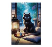 Adult Distinctive Jigsaw Puzzle, Black Cat Sharing A Drink, 300 PCS