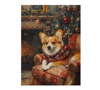 Adult Distinctive Jigsaw Puzzle, Corgi Christmas Portrait Cozy Holiday Dog Print, 500 PCS