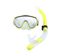 Adult Diving Mask and Snorkel, Tempered Glass Mask Adjustable Swimming Goggles Silicone Snorkel Semi-Dry Snorkeling Set for Adults Kids Boys Girls(Yellow)