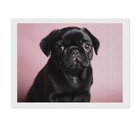 Adult DIY Diamond Painting Kit Full Drill 5D Cute Black Pug Round Crystal Diamond Art, Complete Cross Stitch Replacement with Tools, Home Wall Decor for Adults 12"x16"