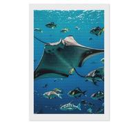Adult DIY Diamond Painting Kit, Manta Ray and Fishes Full Drill 5D Round Crystal Diamond Art, Complete Cross Stitch Replacement with Tools, Home Wall Decor for Adults 8"x12"