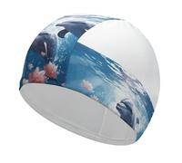 Adult Dolphins in Love Swim Cap Unisex High Elasticity Swimming Cap Non-Slip Recreational Training Cap Suitable for Long Short Thick Curly Hair African Dreadlocks