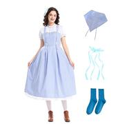 Adult Dorothy Costume, Women's Dorothy Oz Fairytale Fancy Dress Kansas Girl Blue White Gingham Dress with Headband Headscarf World Book Day Costume