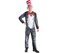 Smiffys Dr Seuss Cat in the Hat Adult Costume - Official Licensed Fancy Dress Outfit with Jumpsuit & Striped Hat, Book Character Costume for Adults, World Book Day & Parties, X-Large