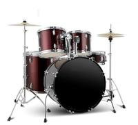 Adult Drum Set, 5-Piece Full Size Complete Adult Drum Set 5 Drums 4 Cymbals Professional Drums Beginner Drum Kit(Red)