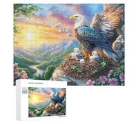 Adult Eagle with Chicks on Cliff Nest 500 Piece Jigsaw Puzzle for Family Indoor Activity Cooperative Challenge Gift for Holidays 500 PCS