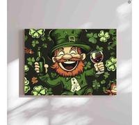 Adult Educational and Fun Puzzles 1000 Pieces St. Patrick's Day Cartoon Leprechaun Holding Red Wine Bottle and Glass Parent-Child Family Leisure Entertainment Fun Interactive Exquisite Wooden Gift
