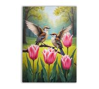 Adult Educational and Fun Puzzles 500 Pieces A Couple Bird The Pink Tulips Large Educational Family Entertainment Toys for Adults