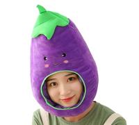 Adult Eggplant Costume Vegetable Hat with Decorations Plush Cartoon with Decorations for Party Christmas Photography Prop Anime Easter