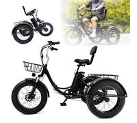 Adult Electric Tricycle - 20" Power-Assisted Foldable Fat Tires, Front & Back Cargo Baskets, LCD Digital Display, Max 200kg Load for Adults