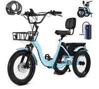 Adult Electric Tricycle 3 Wheel Ebike 7 Speed Removable Battery Blue