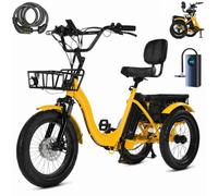 Adult Electric Tricycle 3 Wheel Ebike 7 Speed Removable Battery Yellow