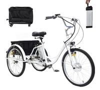 Adult Electric Tricycle, Three-Wheeled Bicycle for Seniors, 36V 12Ah Removable Battery, 35km Range, 150kg Load, Double Brakes with Trolley Case for Shopping and Leisure