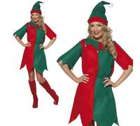 Adult Elf Costume Ladies Christmas Fancy Dress Womens Xmas Outfit S-XL