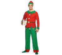 Adult Elf Costume Santas Helper Christmas Fancy Dress Mens Xmas Costume