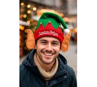 Adult Elf Hat With Bells & Ears Red and Green Felt Elves Hat Christmas Novelty Gift Xmas Party Hats Jingle Bells Elf Fancy Dress Costume Santa's Helper Accessories for Men and Women