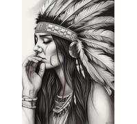Adult Entertainment Puzzle 500 Pieces Black and White Native American Indian Woman Art Education Challenge Wooden Puzzle Gift Wall Decoration