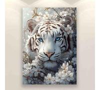 Adult Entertainment Puzzle 500 Pieces White Tiger Mural Flower Tiger Girl Family Interactive Fun Puzzle Home Decoration