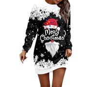 Adult Fancy Dress Costumes Women,Plus Size Dress Women's Autumn Winter Fashion Christmas Print Round Neck Long Sleeved Casual Style for Everyday Wear (Black, XXL)