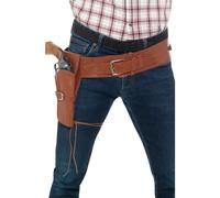 Smiffy's Faux Leather Single Holster with Belt - Tan - Cowboys and Indians Fancy Dress - Adult