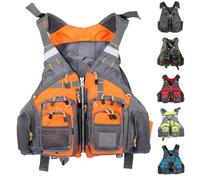Adult Float Jacket with Pockets, Adjustable Fishing Float Jacket for Kayak Canoe Rafting Water Sport for Men Women under 220lbs(Orange)