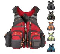 Adult Float Jacket with Whistle and Multi-Pockets, Fishing Float Jacket for Kayak Canoeing Boating Rafting Sea Sports Water Activities(Red)