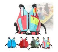 Adult Float Jacket with Zipper Pockets and Whistle, Adjustable Float Jacket for Kayak, Boating, Surfing, Jet Skiing, Water Sports Activities(Blue+pink,XXL)