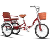 Adult Folding Tricycle with Shock Absorption, Front & Rear Baskets for Convenient Shopping and Errands