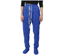 Adult Footed Sweatpants,Extremely Soft and Warm Footing Pajama Pants Sleepwear Solid Pajamas Drawstring Elastic Waisted Trousers with Fleece Lined Blue
