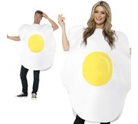 Smiffys Egg Costume, White with Printed Tabard, Funny Fancy Dress, Comedy Dress Up Costumes