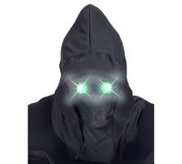 Adult full-face hooded mask with invisible face and green luminous eyes