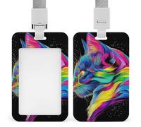 Adult Full Moon Magic Wolf Art Portable ID Badge Holder for Women Men, Multi-Functional Vertical ID Holder with Neck Lanyard for Employees, Workers