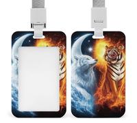 Adult Full Moon Magic Wolf Art Portable ID Badge Holder for Women Men, Multi-Functional Vertical ID Holder with Neck Lanyard for Employees, Workers