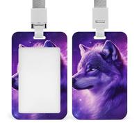 Adult Full Moon Magic Wolf Art Portable ID Badge Holder for Women Men, Multi-Functional Vertical ID Holder with Neck Lanyard for Employees, Workers