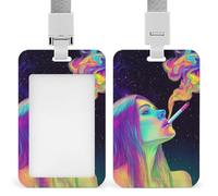 Adult Full Moon Magic Wolf Art Portable ID Badge Holder for Women Men, Multi-Functional Vertical ID Holder with Neck Lanyard for Employees, Workers