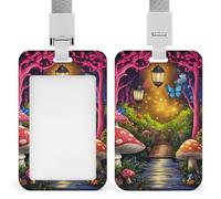 Adult Full Moon Magic Wolf Art Portable ID Badge Holder for Women Men, Multi-Functional Vertical ID Holder with Neck Lanyard for Employees, Workers