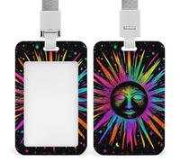 Adult Full Moon Magic Wolf Art Portable ID Badge Holder for Women Men, Multi-Functional Vertical ID Holder with Neck Lanyard for Employees, Workers