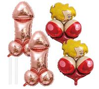 Adult Funny Balloons, Penis Shape,Girl With Big Breasts Balloon Birthday Bachelor Party Decoration Balloon (2pcs rose gold penis+2pcs red boobs)