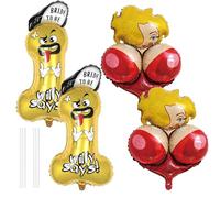 Adult Funny Balloons, Penis Shape,Girl With Big Breasts Balloon Birthday Bachelor Party Decoration Balloon (2pcs gold penis+2pcs red boobs)