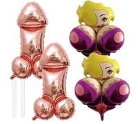Adult Funny Balloons, Penis Shape,Girl With Big Breasts Balloon Birthday Bachelor Party Decoration Balloon (2pcs rose gold penis+2pcs purple boobs)