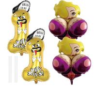 Adult Funny Balloons, Penis Shape,Girl With Big Breasts Balloon Birthday Bachelor Party Decoration Balloon (2pcs gold penis+2pcs purple boobs)