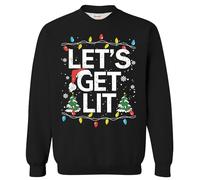 Adult Funny Xmas Pullover Novelty Fleece Xmas Round Neck Let's Get Lit Black Graphic New Year Sweatshirt M