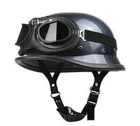 Adult German Style WWII Retro Half Helmet Motorcycle Open Face Helmet Motorbike Skull Cap Helmets for Men and Women DOT/ECE Approved Summer Half Face Crash Helmet +Goggles,Carbon Fiber,M