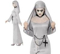 Adult Gothic Nun Costume with Cross Scary Mary Fancy Dress Halloween Outfit