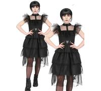 Smiffys Adult Gothic Prom Costume Dress with Mesh Frills, Halloween Adult Fancy Dress, Gothic Schoolgirl Dress Up Costumes
