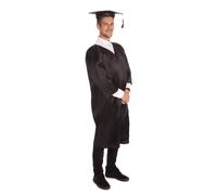 Adults Black Graduation Robe Fancy Dress Costume Mortar Board Hat Mens Ladies